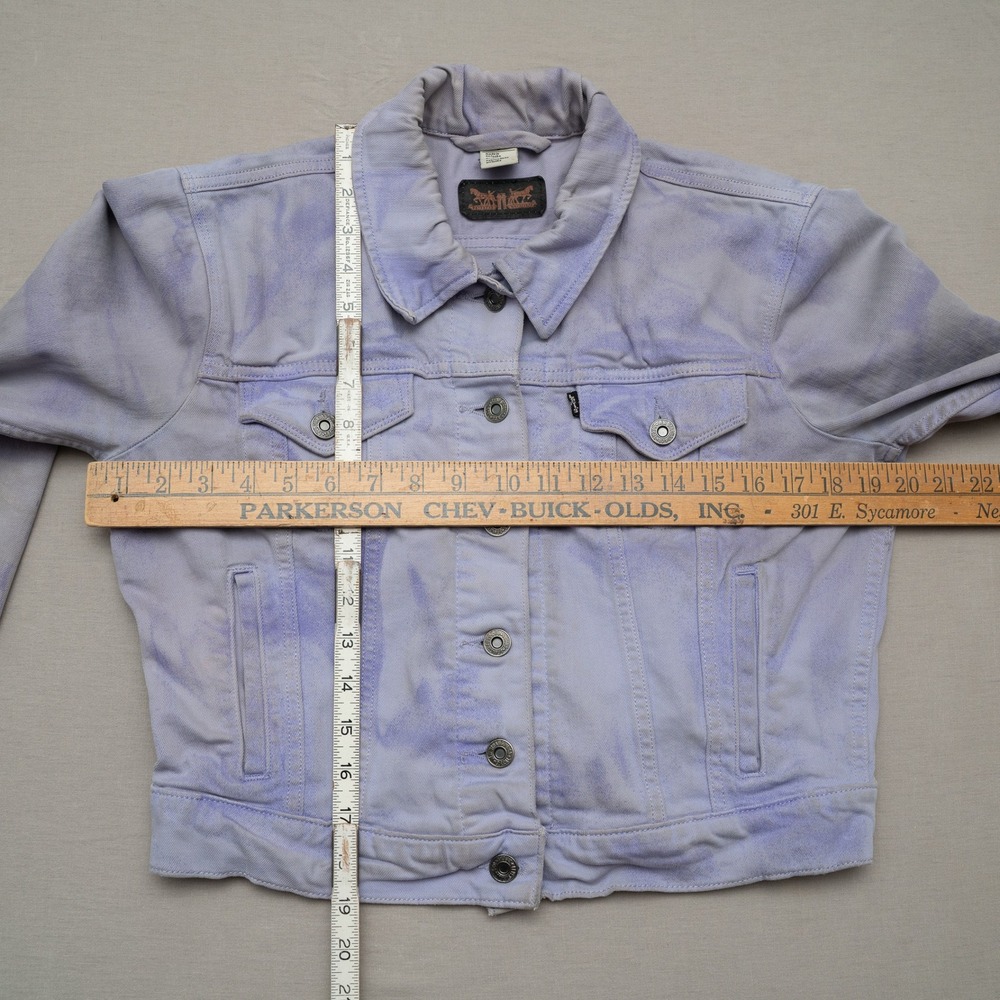 Y2k Levi's Denim Jean Jacket Womens M Lavender Tie Dye Trucker Cropped Style - Picture 3 of 8